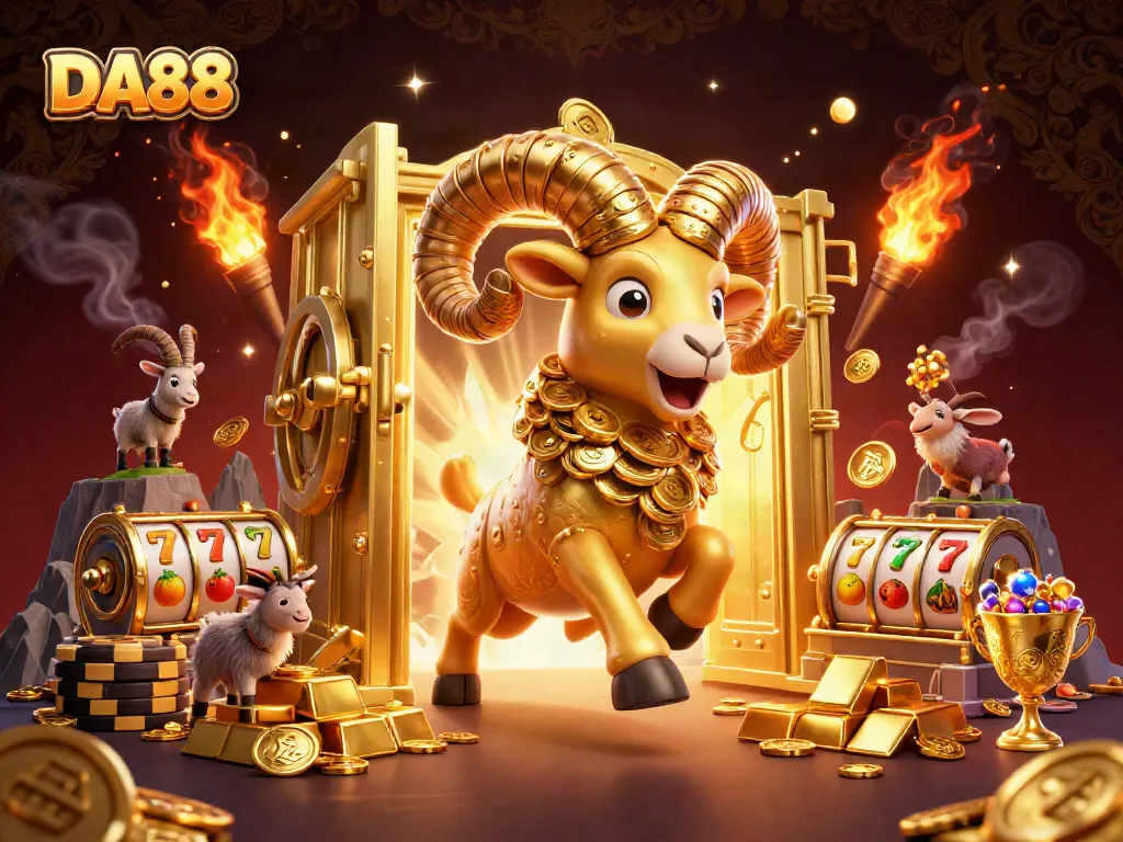 Experience exciting gameplay with DA88 as a golden ram charges through a vibrant casino scene.