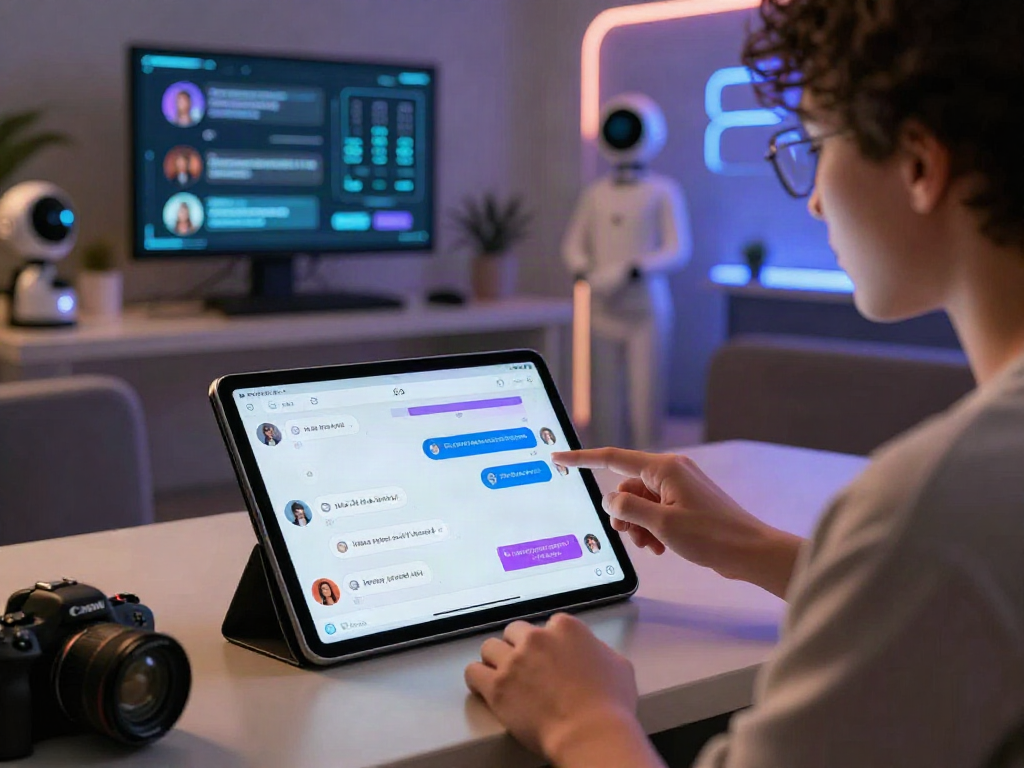 Engaging ai nsfw chat interaction in a futuristic environment with customizable avatars.