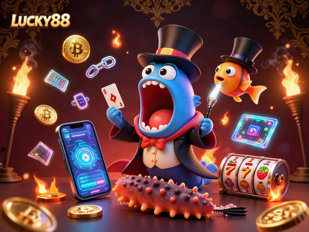 LUCKY88 slot game scene with magical eel and anglerfish illustrating a vibrant casino atmosphere.