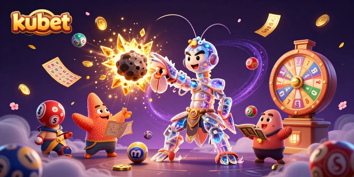 Win big with kubet as a samurai shrimp battles asteroids and golden gems in a vibrant casino scene.