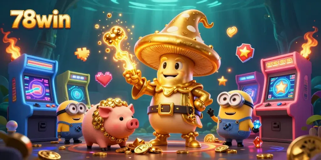 Experience thrilling gameplay with 78win's vibrant casino scene blending magic, arcade elements, and treasure hunting.