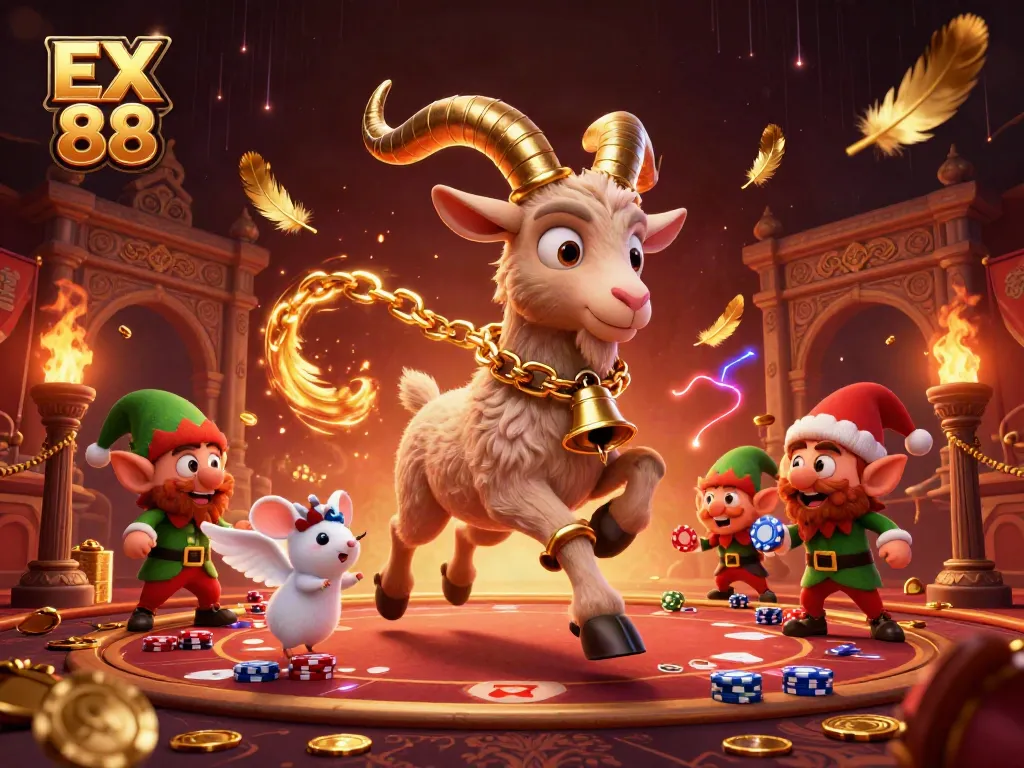 Experience the thrill of EX 88 in a festive casino scene with characters and dynamic elements.