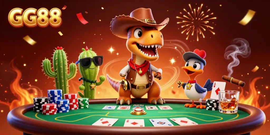 Experience exciting poker action with GG88 featuring vivid characters and casino elements.